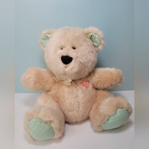 DAKIN Teddy Bear Pink Heart Tan Green White Polka Dot Feet Ears 12 in Plush 1991